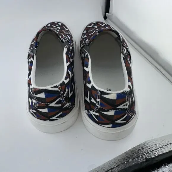 Express Canvas Brown Navy Black Cream Patterned Slip On Sneaker Shoes Size 9M - Picture 4 of 6